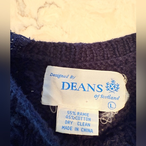 DEANS of Scotland Navy Blue popcorn cable knit Cardigan Large Ramie/Cotton blend - Picture 3 of 10